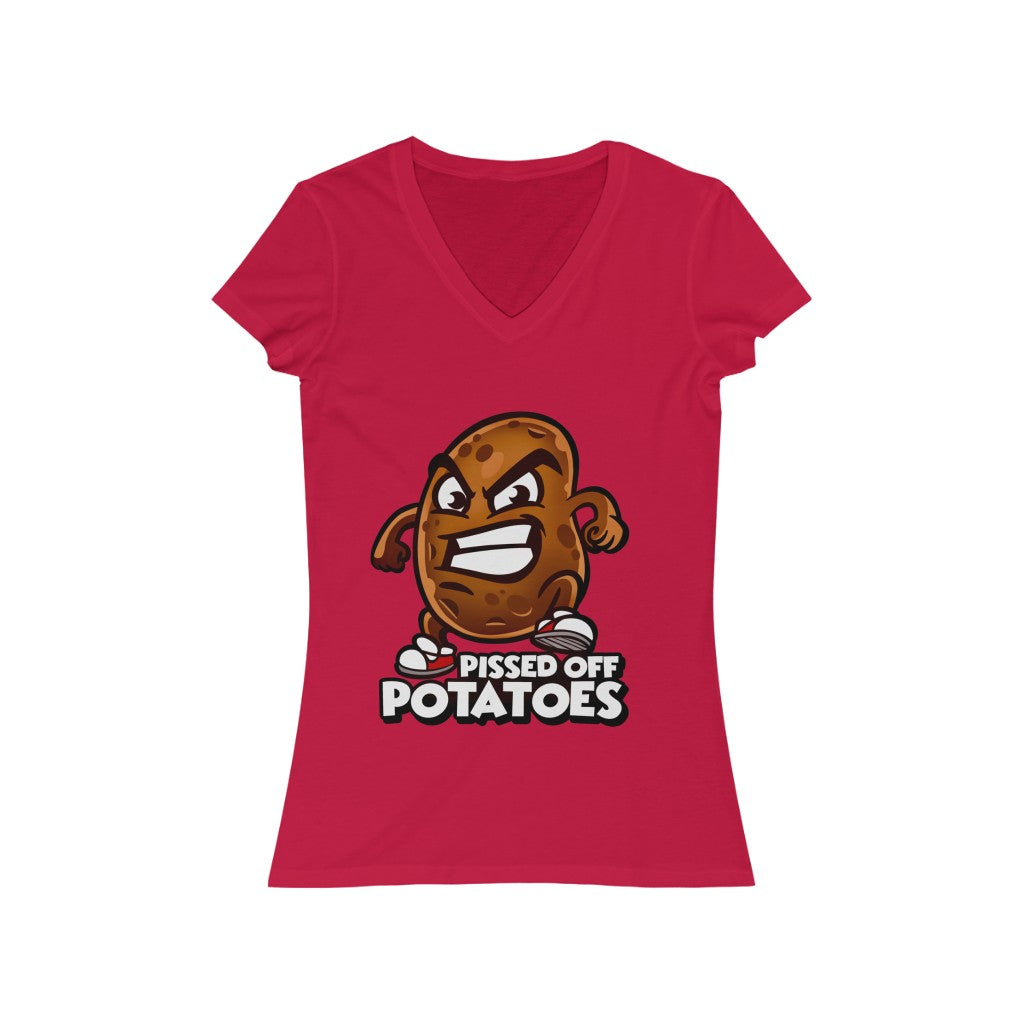 Pissed Off Potatoes Women's Jersey Short Sleeve V-Neck Tee